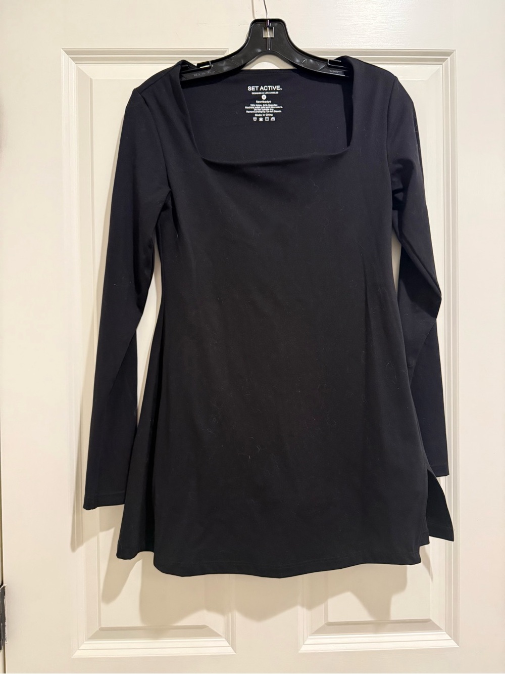 SET Active Black Long Sleeve Square Neck Mini Athletic Dress